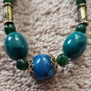 Elegant Green and Blue Beaded Necklace